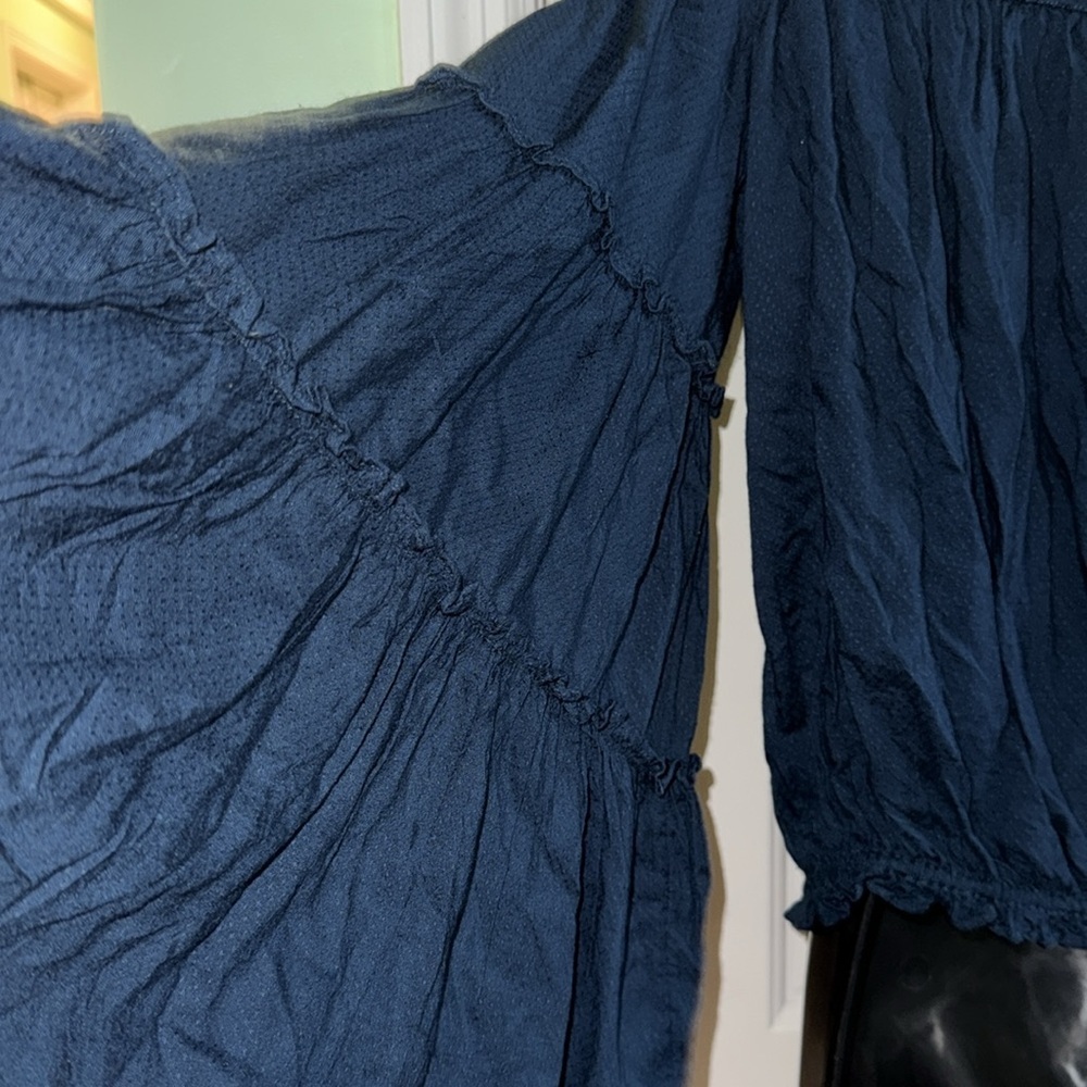 Free People Navy Blue Free Spirit Off Shoulder Bell Sleeve Boho Oversized Crop - Picture 9 of 11